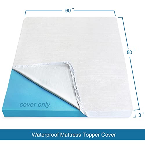 Mattress Topper Cover Protector Waterproof Queen Size 3 Inch With Adjustable Straps Bamboo Cooling Mattress Topper Encasement Zippered, Machine Washable Fit Memory Foam Mattress Topper (Cover Only) #TOP2