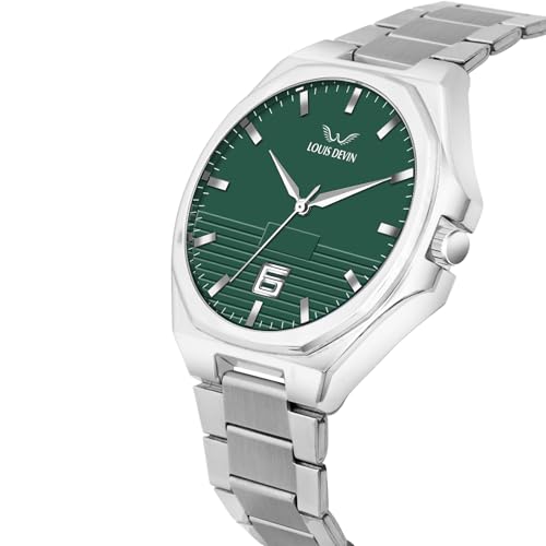 Image of LOUIS DEVIN Stainless Steel Chain Analog Wrist Watch for Men (Black /Blue /Green /White Dial) | LD-G076-CH