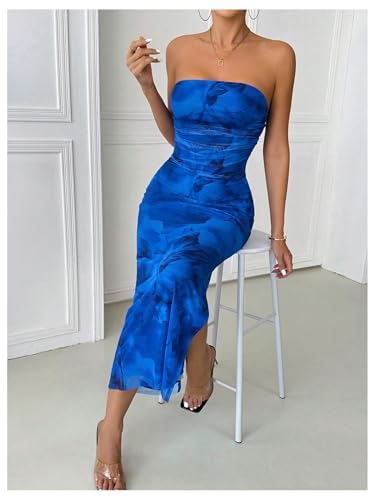 Image of GORGLITTER Women's Floral Strapless Bodycon Wedding Guest Dress Vacation Summer Birthday Tropical Maxi Long Sun Dresses