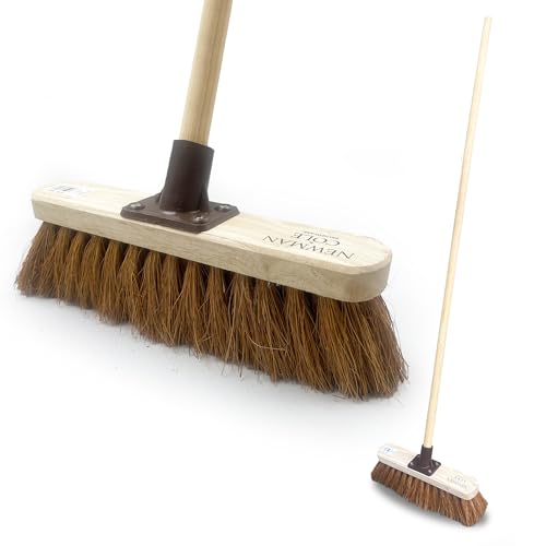 12” Soft Broom Indoor with Durable Support Bracket and 120 cm Wooden Handle Natural Coco Bristle Brush Sweeping Brush – Ideal for Cleaning Wooden, Decking, Concrete Floors and Patios