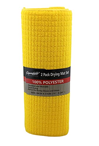 Polyester Dish Drying Mat 2 Pack 20 X 15 Inch Kitchen Counter Mats Reversible Baby Bottles Dish Dry Pad Super Absorbent (Yellow) #TOP1