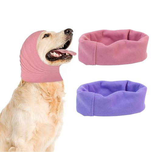 UEIOAVL Ohrenpflege für Hunde 2er-Pack beruhigende Ohrenschützer für Hunde, Lärmschutz, Fellpflege, Bad (lila rosa, Größe S)