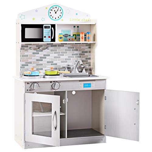 GIANTEX Kinderküche Holz, Spielküche Kinder Holzküche mit Zubehör, Spielzeugküche Kinderspielküche mit Wasserhahn… – Bild 8