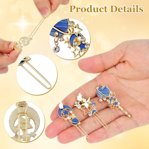 Beavorty 9 Piezas Pinza para Cabello Clip Lateral Dorado Luna Estrella Con Cristales Y Perlas miniatura 2