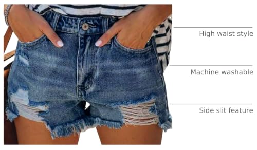 Image of onlypuff Women Denim Shorts Ripped Mid Waisted Jean Shorts with Pockets