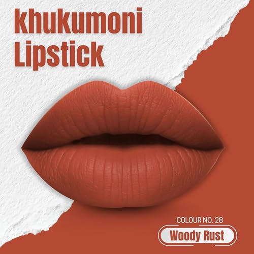 Image of Khukumoni Liquid Lipstick|Woody Rust Shade | Long Lasting Matte Finish | Waterproof & Smudge Proof Lipstick for Women (5ml)