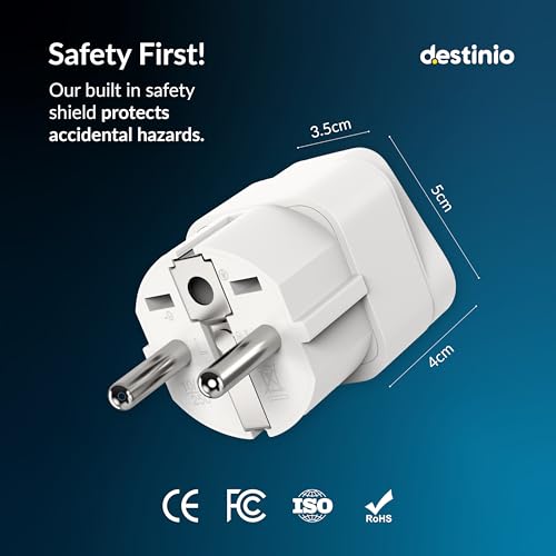Image of Destinio Universal Europe Travel Adapter Type E /F Schuko Plug Converter 13A 250V, International EU Power Socket for Germany France Spain, Portable European Plug for Mobile Laptop Charger (Pack of 1)