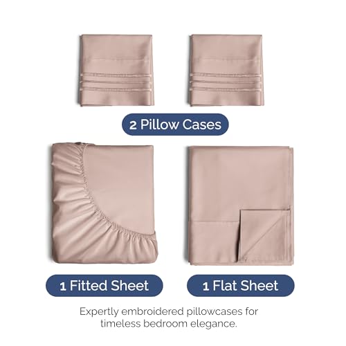 Image of Full Size 4 Piece Sheet Set - Ultra Soft & Cooling Bed Sheets - Dusty Pink | Fits 8 Inch to 16 inch Mattress, Wrinkle Free & Fade Resistant with Deep Pockets, Breathable, Comfy Hotel Luxury Bedding