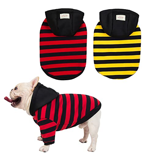 Moorfowl 2 Pack French Bulldog Hoodies Classic Striped Design Dog Sweatshirts Pug Warm Jacket Cold Weather Fleece Lined Dog Coat Fashion Outfit (Xl(Chest 19.6",Back 15.7")) #TOP9
