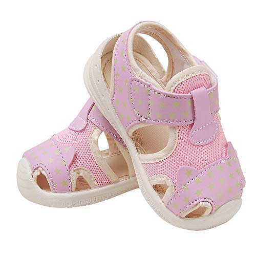 Baby Summer Sandals Mesh Rubbler Sole Outdoor Athletic Strap Breathable Closed-Toe For Boys Girls(Pink-1,12-15Months) #TOP3