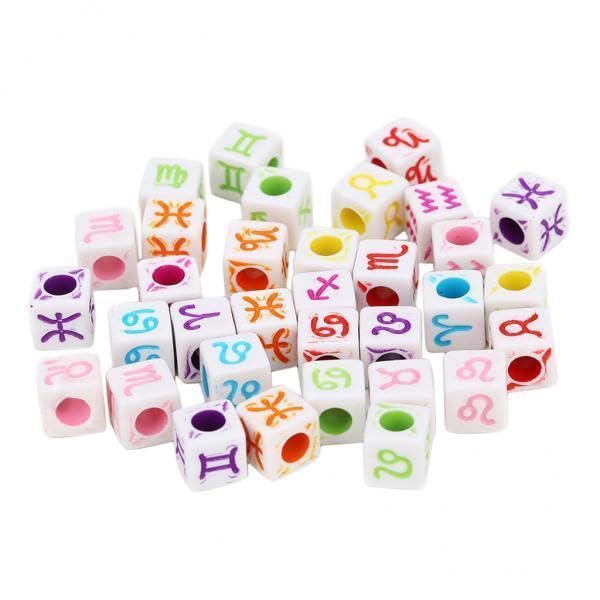 SNAPPSY 2x100 Pack Acrylic Zodiac Cube Beads for Jewelry Making Bracelet Colored 7mm-picture-35