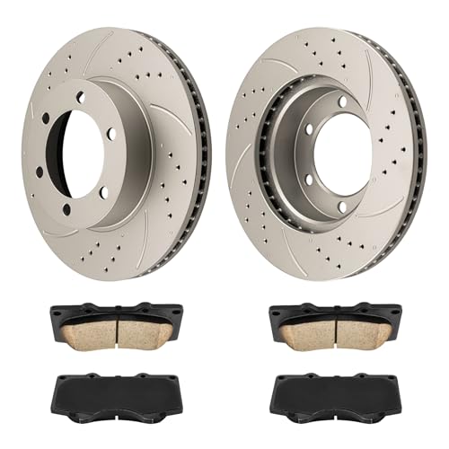 Image of KAX Front Brake Kit Fits Toyota Tundra 2000-2006, Sequoia 2001-2007 | 12.56in Drilled and Slotted Brake Rotors Ceramic Brake Pads, Automotive Replacement Brake Kit
