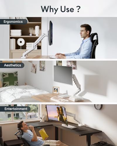 Image of Flexispot Single Monitor Arm, 17-32 Inch Monitor Mount up to 19.84 lbs, Fast Install VESA Mount for Home Office Gaming, Full Adjustable Gas Spring with C-Clamp and Grommet Base, White