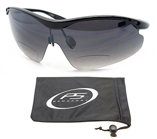 proSPORT Óculos de sol bifocais + 3.00 lentes fumê armação preta masculina e feminina semi aro envol