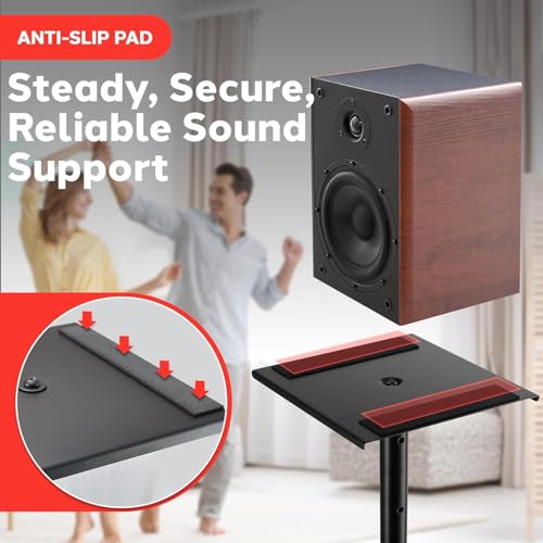 Speaker Stand Pair of Sound Play 1 and 3 Holder - Telescoping Height Adjustable from 26"-52” Inch High Heavy Duty Three-Point Triangle Base w/Floor Spikes and 9” Square Platform Canadian Version by Pyle - Image 2