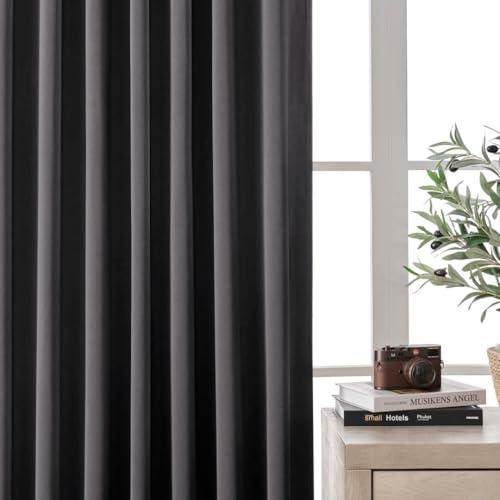 Image of Joydeco Blackout Curtains for Indoor 2 Pieces W 140 x H 240 cm, Thermal Curtain with Hidden Loops for Living Room Modern Children's Bedroom Blackout Curtains, Dark Grey