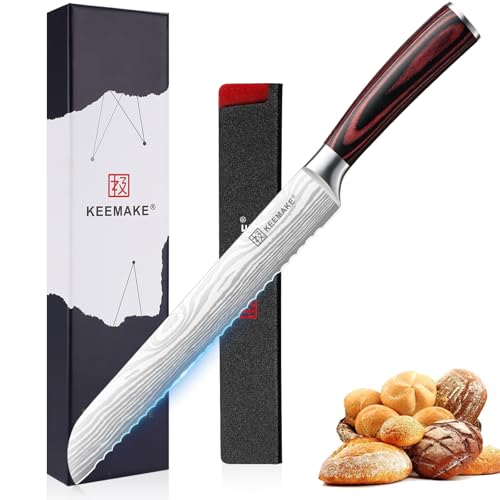 KEEMAKE Brotmesser 8 Zoll Wellenschliff aus Edelstahl Hochkohlenstoffstahl