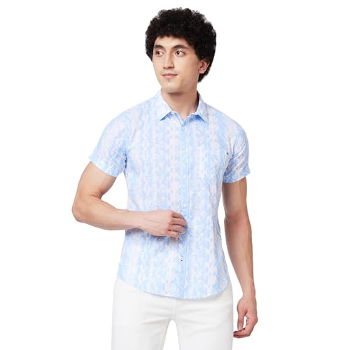 Image of Spykar Men's Regular Fit N /A Half Sleeve Printed Casual Shirts