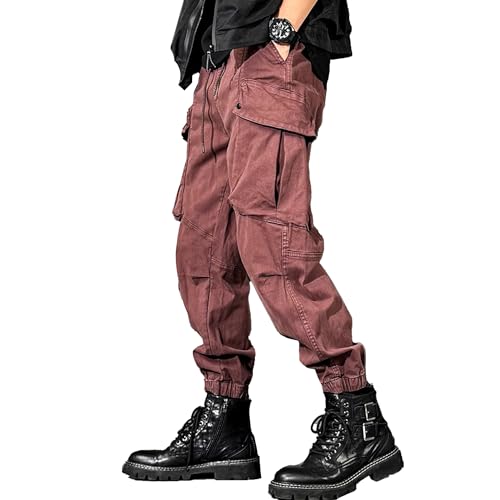 XYXIONGMAO Men's Black Joggers Hip Hop Techwear Overalls Multi-Pocket Sweatpants Streetwear Vintage Washed Casual Cargo Pants