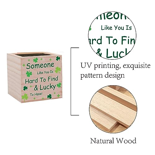 CREATCABIN Clover Small Planter Boxes Cube Wood Flower Pots Rustic Wooden Plant Stand Square Planter with Pattern Window Desk Decorative for Garden Indoor Outdoor Patio Teacher Office Gift 3 x 3 Inch - Image 3