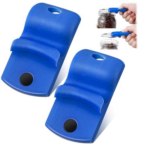 2 Pack Canning Jar Opener with Magnets, Mason Jar Opener For Canning Lids, Regular and Wide Mouth Lids, Powerful Magnet for Easy Refrigerator Storage, Releases Vacuum Seal– Patent Pending(Dark Blue)