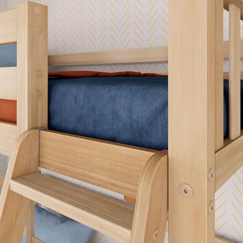 Image of Max & Lily Scandinavian Twin Loft Bed - Modern Solid Wood Kids' High Loft with 14 inch Guard Rails, Angled Ladder with Anti-Slip setps, 400-lb Capacity, Easy Assembly, Blonde