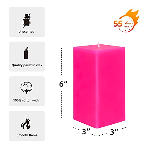 Zest Candle 3 By 6-Inch, Hot Pink Square Pillar Candle, 3" L X 3" W X 6" H #TOP3