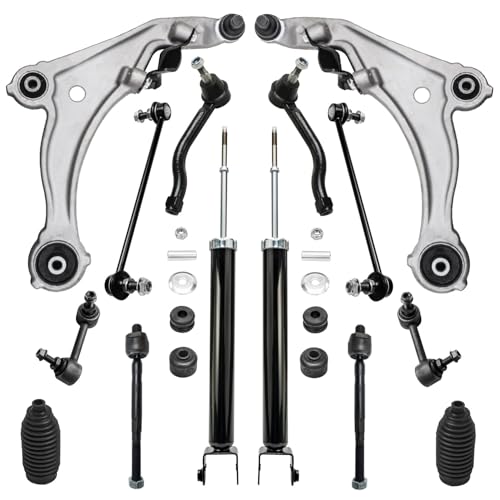 Image of Detroit Axle - Front End 16pc Suspension Kit for 09-14 Nissan Maxima 2009 2010 2011 2012 2013 2014, Struts Lower Control Arms Tie Rods Rear Shock Absorbers Front Rear Sway Bars Boots Replacement