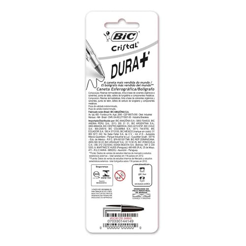 BIC ‎878710 - Caneta Esferográfica Cristal Dura Mais, A Clássica, 4 Unidades