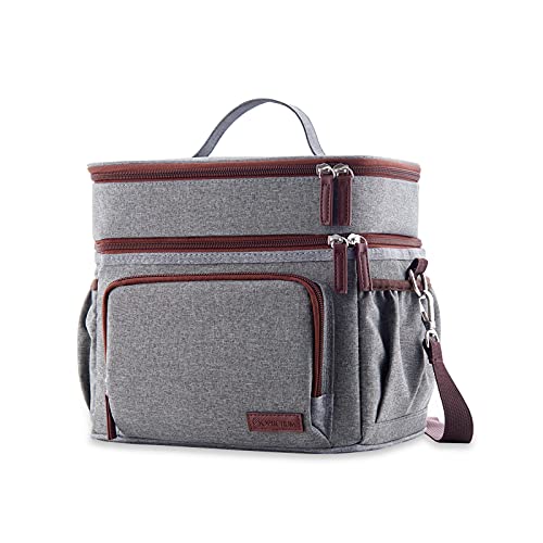 Sophchum Lunch Bag 12L Dual Compartments Insulated Lunch Box Soft Cooler Bag Lunch Tote for Men Women Harbor Gray