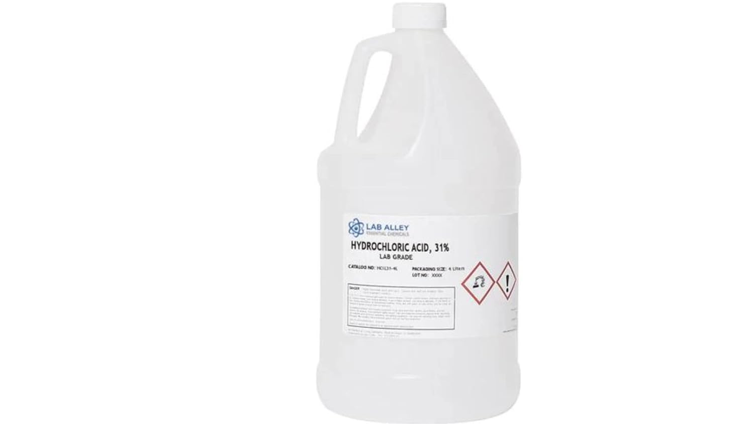Lab Alley Hydrochloric Acid 31%, Lab Grade, High-Quality Solution for Industrial and Laboratory Use, Ideal for Use in Leather and Steel Industries (1 Gallon Total (Pack of 4 x 1 Quart Bottles))