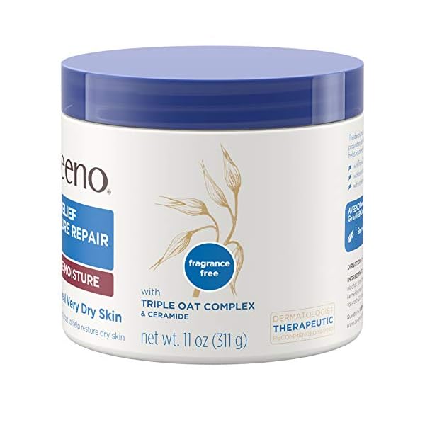 Aveeno Skin Relief Intense Moisture Repair Body Cream with Triple Oat & Shea Butter Formula, Helps Relieve & Restore Extra-Dry Skin with Long-Lasting Moisture, Fragrance-Free, 11 oz