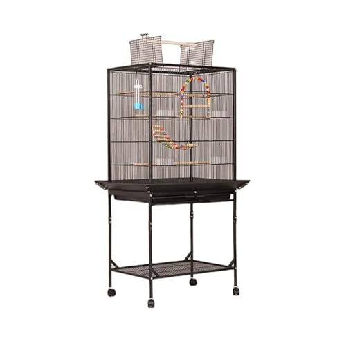 大型鳥かご、高強度、高級ケージ、鳥小屋、尾の長い、紋付き、セキセイインコ、ボタン、文鳥、キャスター付き、移動が簡単、掃除が簡単(白/黒 61.5*43*150cm) (ブラック,アップグレード版)