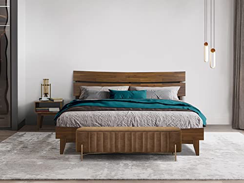Acacia Aurora Bed Frame Nightstand Set, Bed Frame With Tall Headboard Solid Wood Platform Bed, Bedroom Furniture Set King Bed Contemporary Signature Wood Bed Compatible With All Mattress Types, Walnut #TOP6