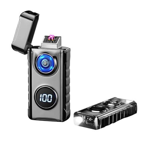 TIKIUKI Electric Lighter Dual Arc Lighter Plasma Metal Flameless Lighters Windproof Cool Lighters with LED Display for Aroma Candle,Camping (Black)
