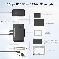 Gbformat 6Gbps USB3.1 zu IDE/SATA Festplatte Adapter Für 2,5/3,5 Zoll IDE SATAHDD FestplatteAdapter Konverter SATA USB Adapter Für Windows 11/10/8/7/XP/Vista Mit 12V/2A Netzteil, SATAKabel,USB-Kabel – Ansicht 3