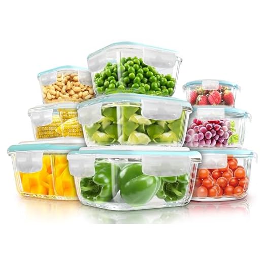 KICHLY - Contenedor de Almacenamiento de Alimentos de Vidrio - 18 pieza (9 envase y 9 transparente tapa) - Apto para lavavajillas, microondas y congelador - Sin BPA, aprobado por la FDA y la FSC