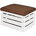 LAUBLUST Sitzhocker mit Stauraum - ca. 50x40x30cm, Weiß - Polster Braun | Hocker aus Holz - Sitzbank für Drinnen & Draußen | Aufbewahrungshocker mit Deckel | Sitzpouf & Fußhocker
