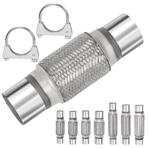 Mardatt 3Pcs Exhaust Flex Pipe Stainless Steel Exhaust Flex Pipe Double Braid Exhaust Flex Tube U-Bolt Clamp Stainless Steel Muffler U-Bolt Clamps for Cars Trucks Buses Pipes(2.5" x 6" x 10")