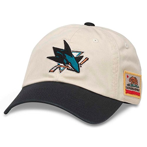 AMERICAN NEEDLE United Slouch NHL Team Casual Dad Hat San Jose Sharks Ivory/Black (43572A-SJS)