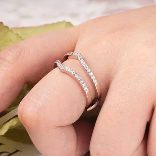 Wuziwen Cubic Zirconia Curved Wedding Bands for Women Ring Enhancer Guard for Engagement Rings 925 Sterling Silver Size 5-104