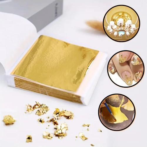 IENHDK 200 Blatt Blattgold,Blattgold Zum Basteln,Goldfolie Zum Basteln,Goldfolie,Blattgold Acrylmalerei,Für Kunst Projekt Handwerk Dekoration Vergoldung Handwerk DIY Kreation(8.5 * 8cm)