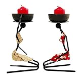 Willcome Pack of 2 African Tribal Lady Candle Holder Centerpieces with Relish Dish Metal Ornaments f