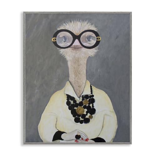 'Ostrich Bird Wearing Glasses Jewelry Painted'| Framed Giclee Art