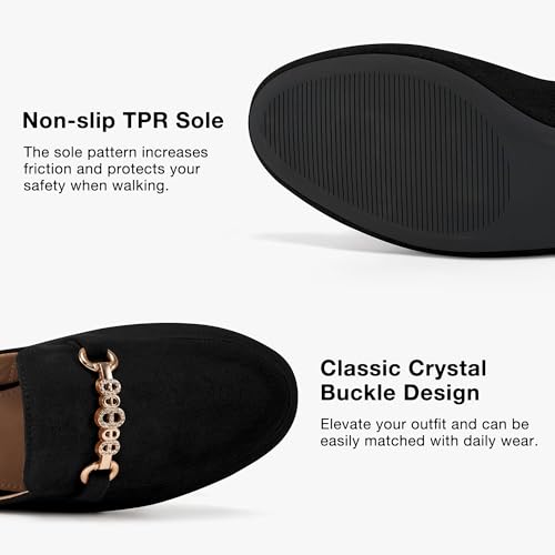 Image of Womens Mules Buckle Flats: Classic Suede Slip On Shoes Dressy Closed Toe Backless Slides Loafers 2026 for Business Work Office Casual