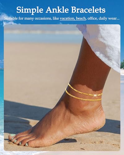 Image of FUNEIA Gold Silver Ankle Bracelets for Women Waterproof 14K Gold Plated Anklets for Women Non Tarnish Dainty Layered Beaded Heart Anklet Set Summer Beach Foot Chain Jewelry Gifts Trendy Stuff