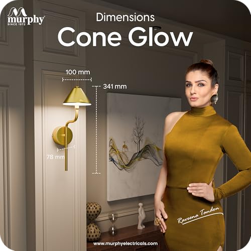 Image of Murphy Cone Glow 6W LED Wall Lamp Pack of 2 | 3-in-1 Color Changing (Cool White /Natural White /Warm White) | Premium Gold Aluminium Finish | Decorative Wall Light | 2 Year Warranty
