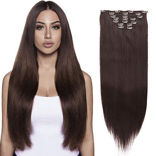 Fashion Line 24nch Long Straight Clip In Hair Extension Full Head 7pcs/set 20Clips Heat Resistant Thick Synthetic Hairpiece Clip On Hair Extensions Dark Brown Color