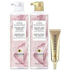 Pantene Shampoo and Conditioner with Rose Water and Hair Treatment Set, Sulfate Free, Nutrient Blends Miracle Moisture…