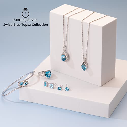 Peora Swiss Blue Topaz Heart Promise Ring For Women 925 Sterling Silver, Natural Gemstone Birthstone, 1.50 Carats Heart Shape 7Mm, Comfort Fit, Size 7 #TOP4